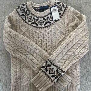 Polo by Ralph Lauren Cream and Brown Crewneck Sweater